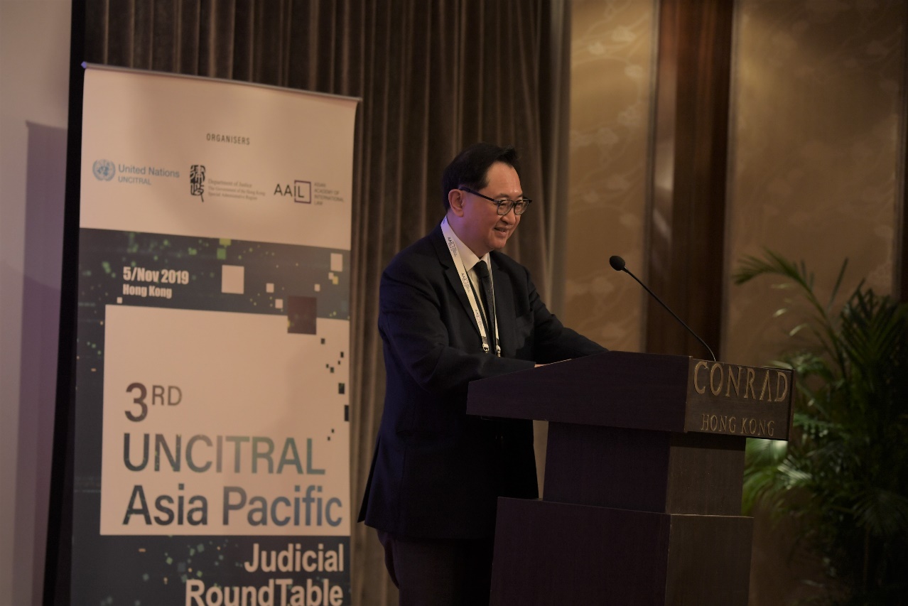 The Hon Mr Justice FUNG, Judge of the Court of First Instance of the High Court, speaks at the 3rd United Nations Commission on International Trade Law (“UNCITRAL”) Asia Pacific Judicial Roundtable (5 November)